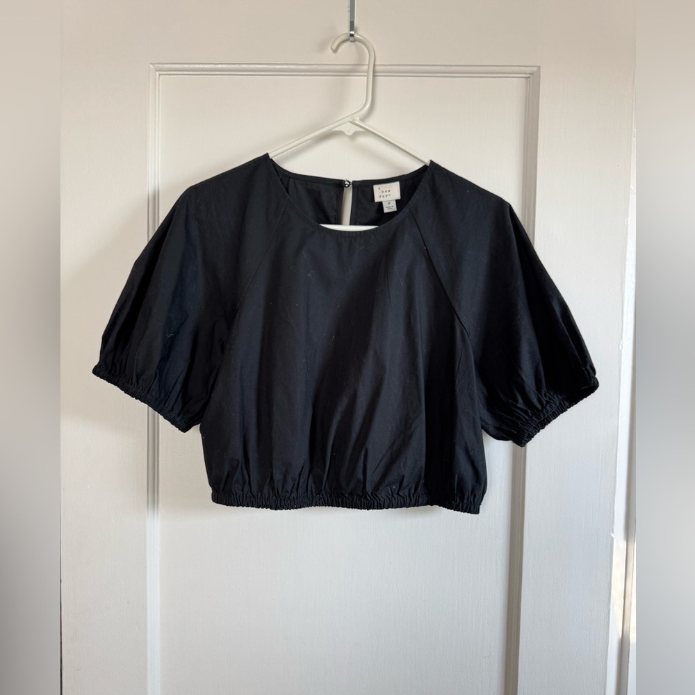 Black Puff Sleeve Crop Top, NWOT